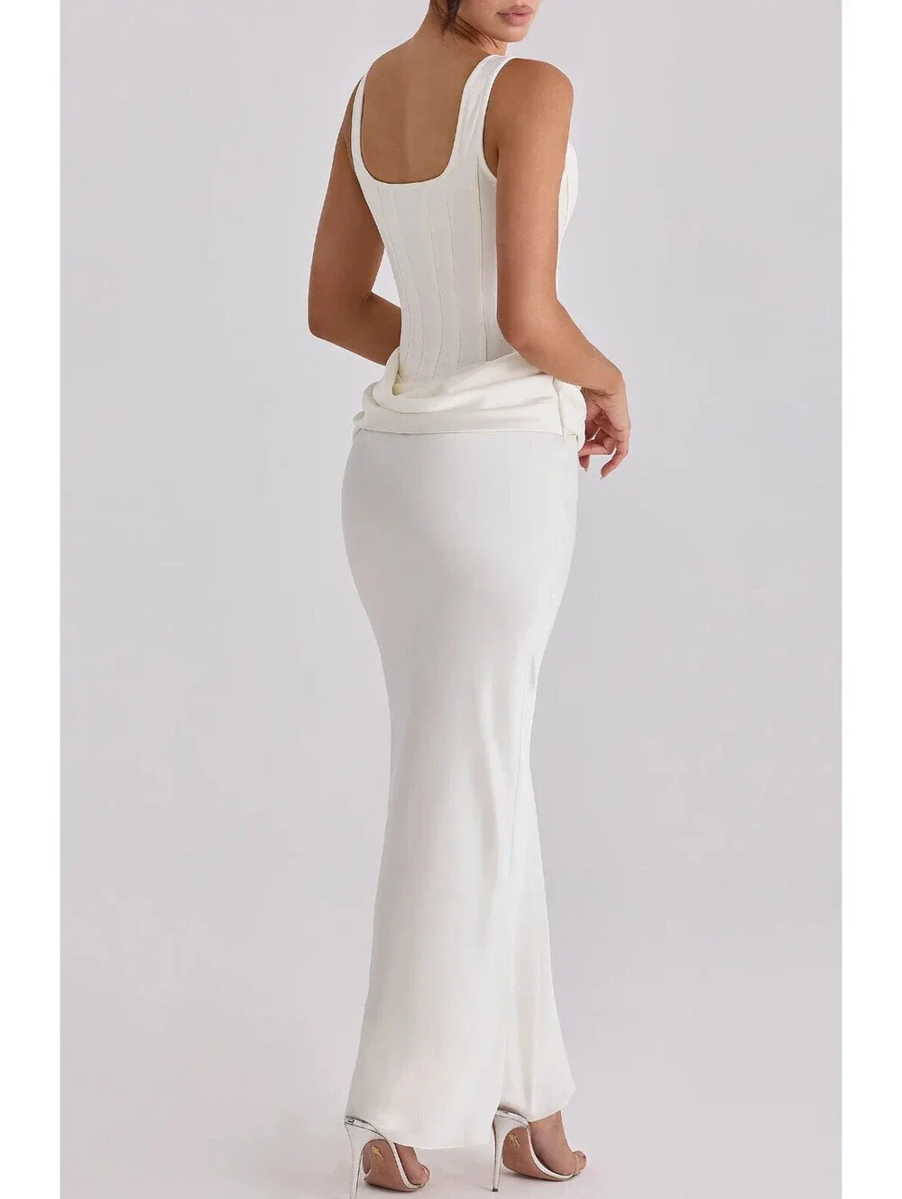 NEW, House of CB Kira Corset Bodice Satin Gown in Ivory Sz S #MD2567